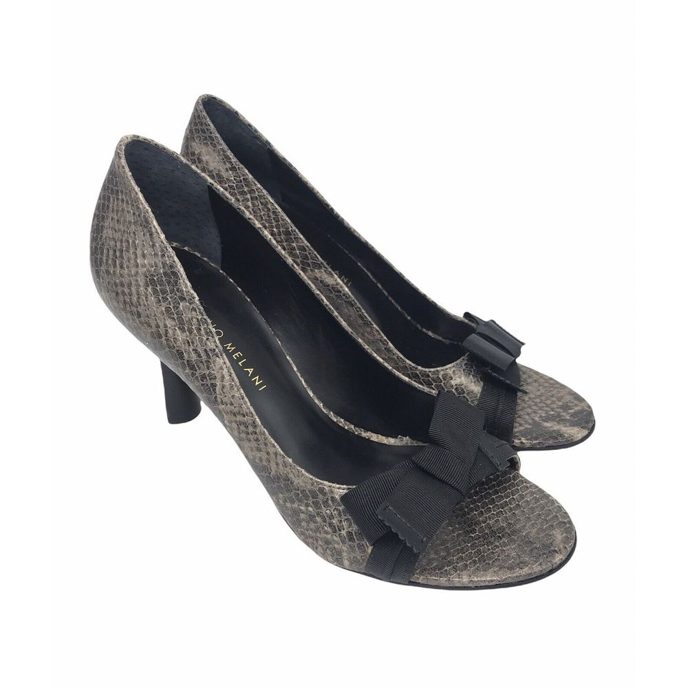 Antonio Melani Faux Snake Skin Print Leather Open-Toe Heels‎ Pumps Women Size 8